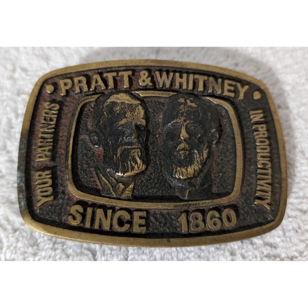 Vintage Pratt & Whitney Belt Buckle Engines Aircraft Aviation Solid Brass 1970s